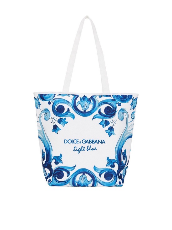Dolce & Gabbana Handbags - Dolce & Gabbana White and Blue Scroll-Print Tote